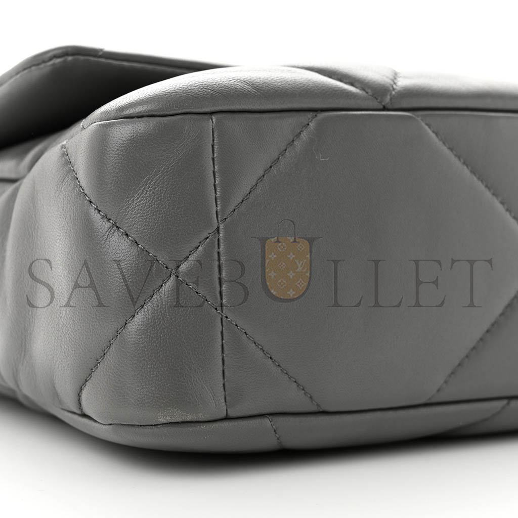 CHANEL LAMBSKIN QUILTED MEDIUM CHANEL 19 FLAP GREY AS1160 (26*16*9cm)